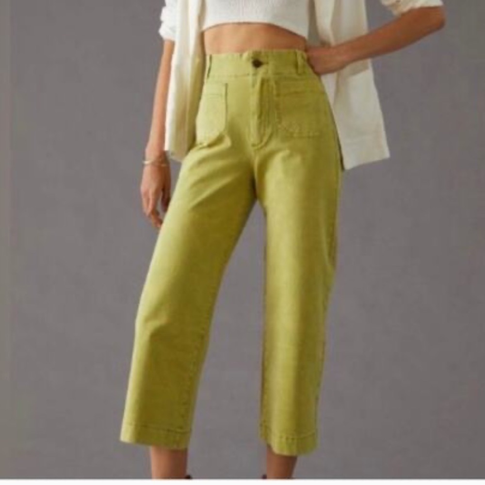 Anthropologie by PILCRO The Skipper high rise cropped pants in Moss - Picture 2 of 9